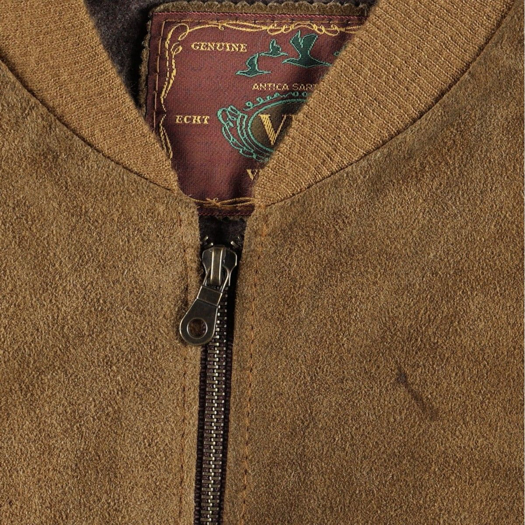 ANTICA SARTORIA VIP Suede Leather Blouson, Made in Italy, Men's Size XL (approx.) Genuine Leather Suede Leather Khaki type beige Vintage Second Hand