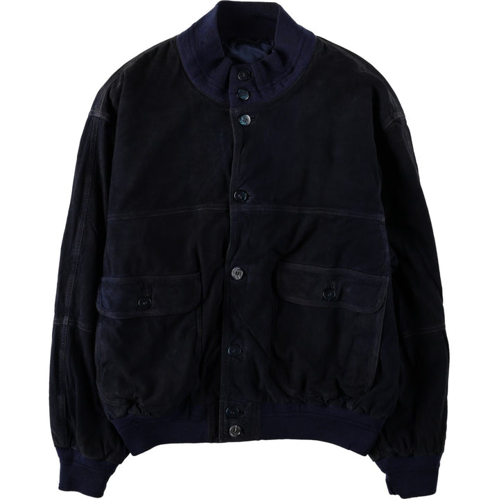 Balster Jacket, Suede Leather Blouson, Men's XL Genuine Leather Suede Leather navy blue type Vintage Second Hand