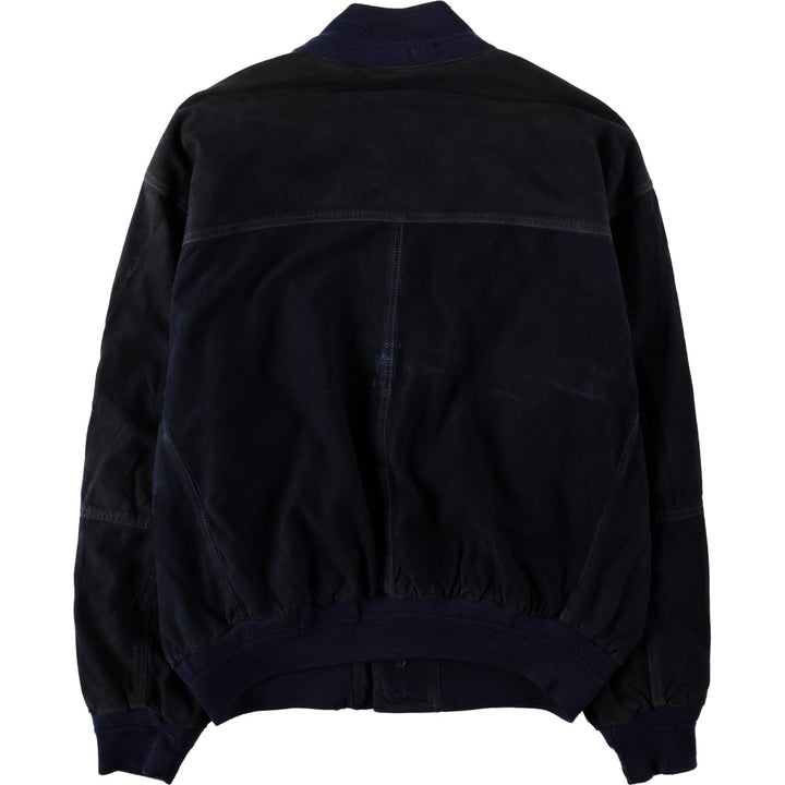Balster Jacket, Suede Leather Blouson, Men's XL Genuine Leather Suede Leather navy blue type Vintage Second Hand