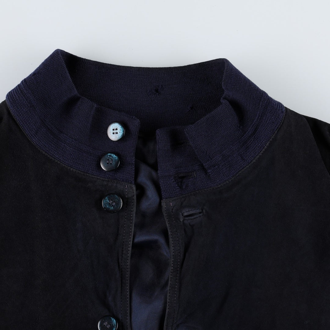 Balster Jacket, Suede Leather Blouson, Men's XL Genuine Leather Suede Leather navy blue type Vintage Second Hand