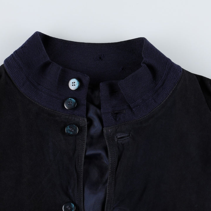 Balster Jacket, Suede Leather Blouson, Men's XL Genuine Leather Suede Leather navy blue type Vintage Second Hand