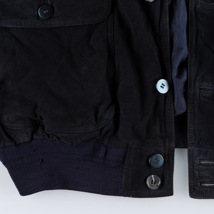 Balster Jacket, Suede Leather Blouson, Men's XL Genuine Leather Suede Leather navy blue type Vintage Second Hand