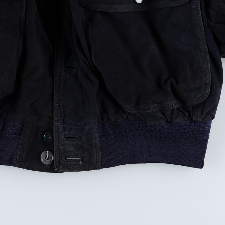 Balster Jacket, Suede Leather Blouson, Men's XL Genuine Leather Suede Leather navy blue type Vintage Second Hand