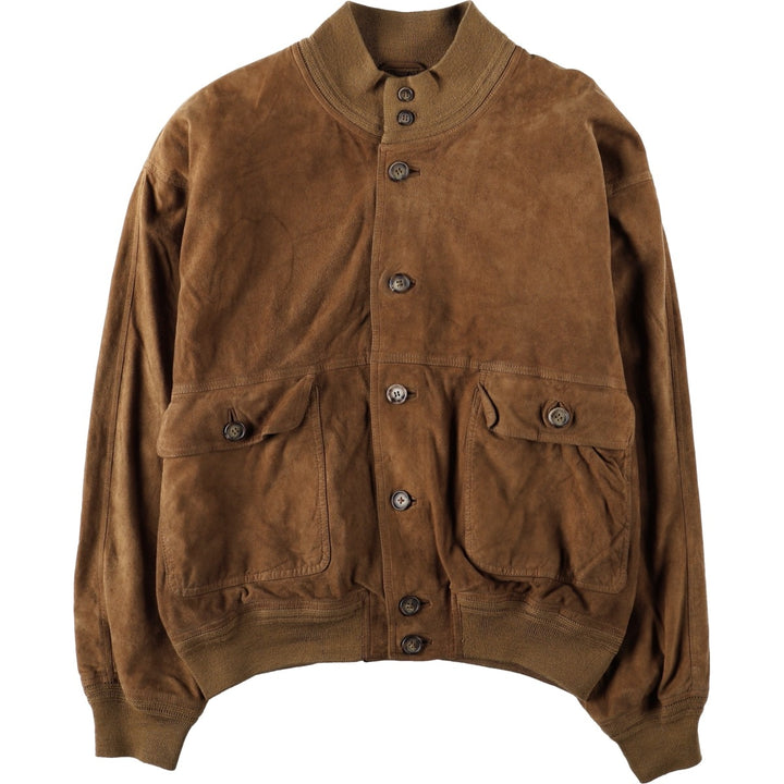 Balster Jacket, Suede Leather Blouson, Made in Italy, Men's XL Genuine Leather Suede Leather Khaki type brown Vintage Second Hand