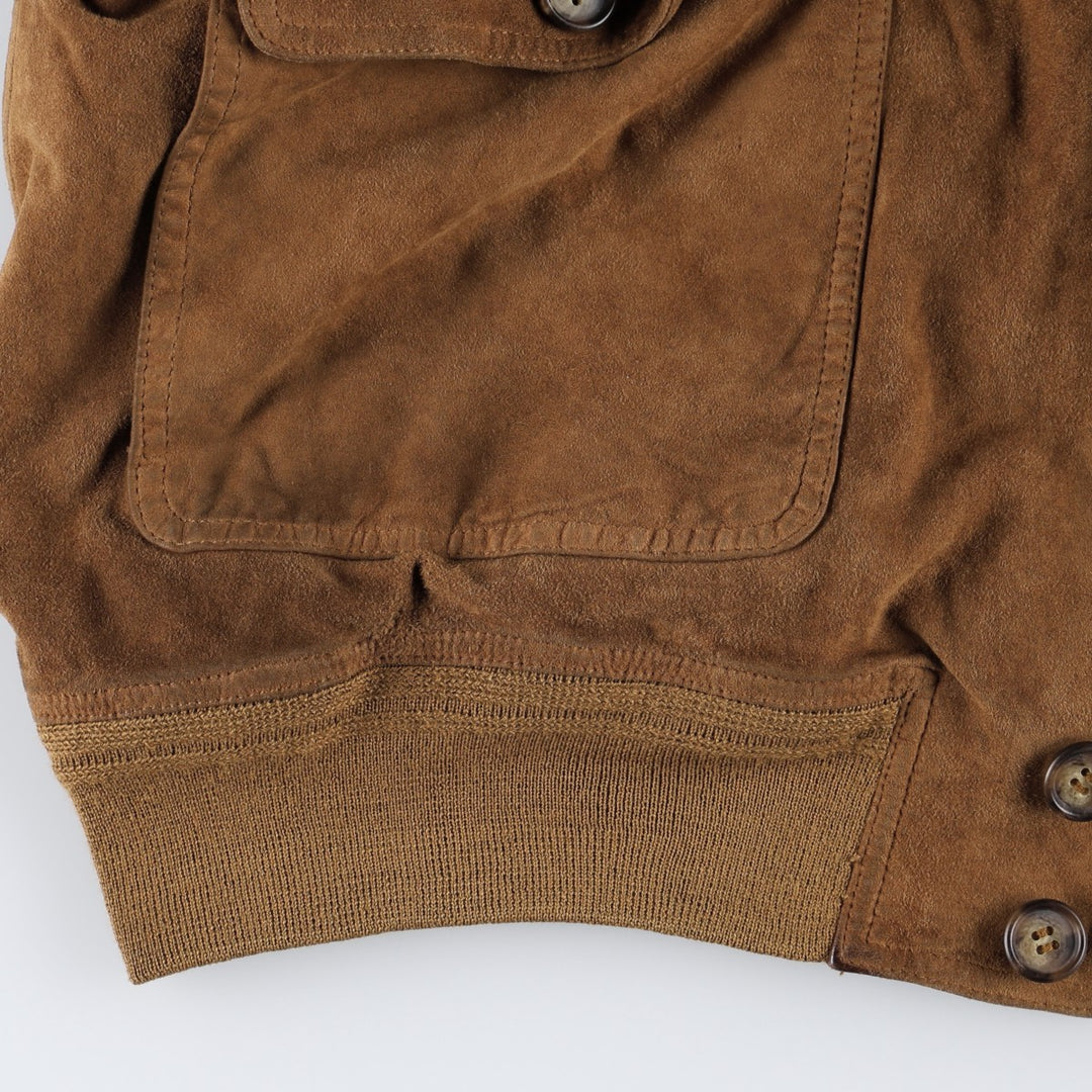 Balster Jacket, Suede Leather Blouson, Made in Italy, Men's XL Genuine Leather Suede Leather Khaki type brown Vintage Second Hand