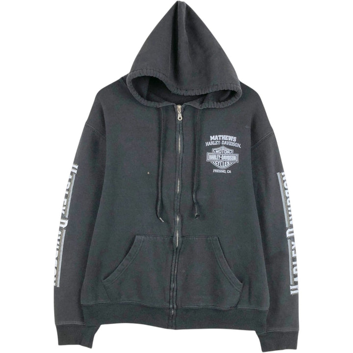 Harley-Davidson Sweat Full Zip Hoodie Men's L size cotton black type Vintage Second Hand