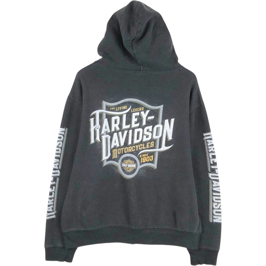 Harley-Davidson Sweat Full Zip Hoodie Men's L size cotton black type Vintage Second Hand
