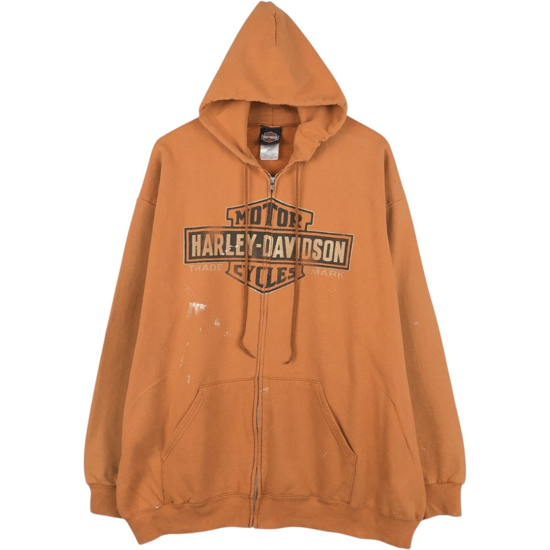 Harley-Davidson Men's Full-Zip Hoodie (XL) cotton orange type Vintage Second Hand