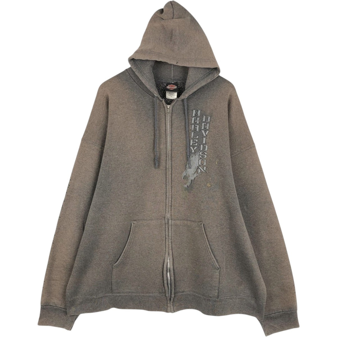 Harley-Davidson Men's Full-Zip Hoodie (XL) cotton Charcoal Vintage Second Hand