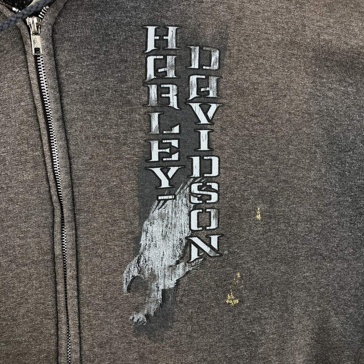 Harley-Davidson Men's Full-Zip Hoodie (XL) cotton Charcoal Vintage Second Hand