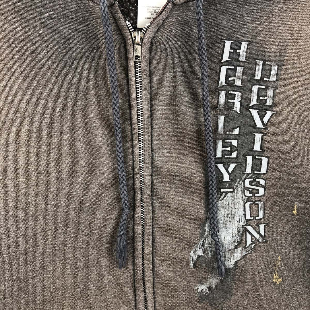 Harley-Davidson Men's Full-Zip Hoodie (XL) cotton Charcoal Vintage Second Hand