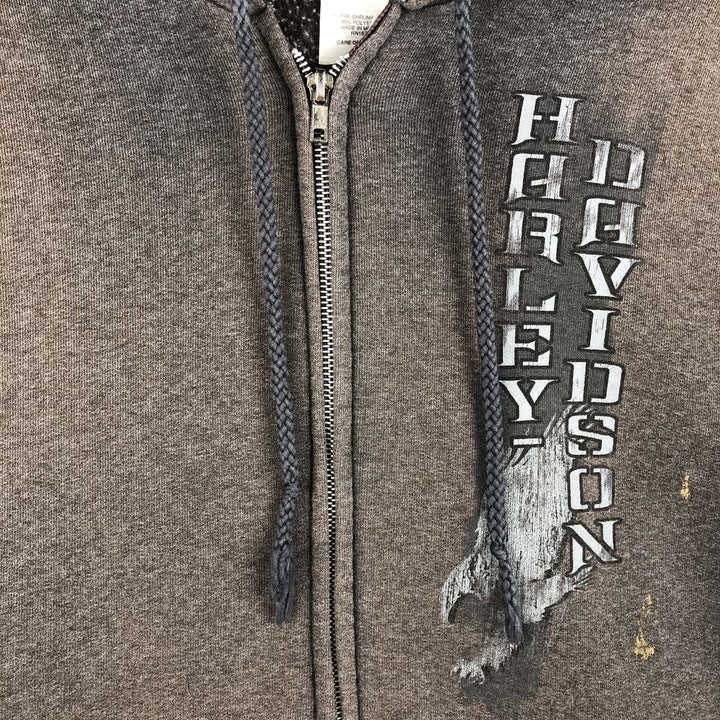 Harley-Davidson Men's Full-Zip Hoodie (XL) cotton Charcoal Vintage Second Hand