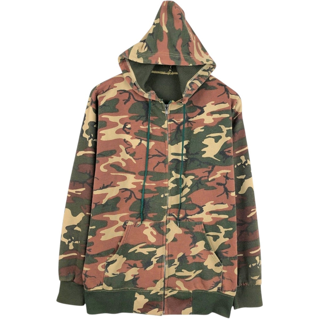 Camouflage Woodland Camo Sweat Full Zip Hoodie Men's XL polyester Khaki type Vintage Second Hand
