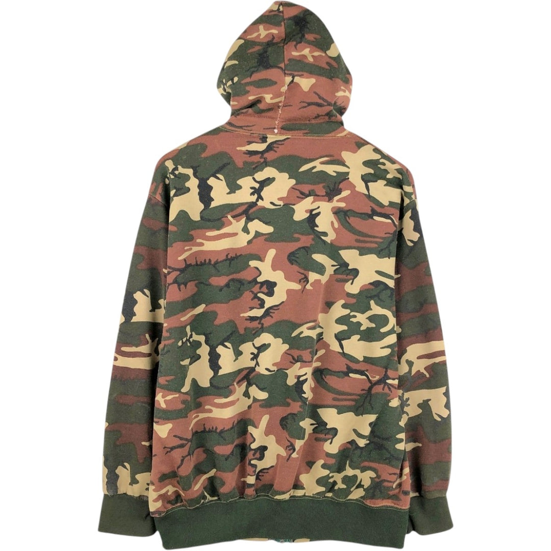 Camouflage Woodland Camo Sweat Full Zip Hoodie Men's XL polyester Khaki type Vintage Second Hand