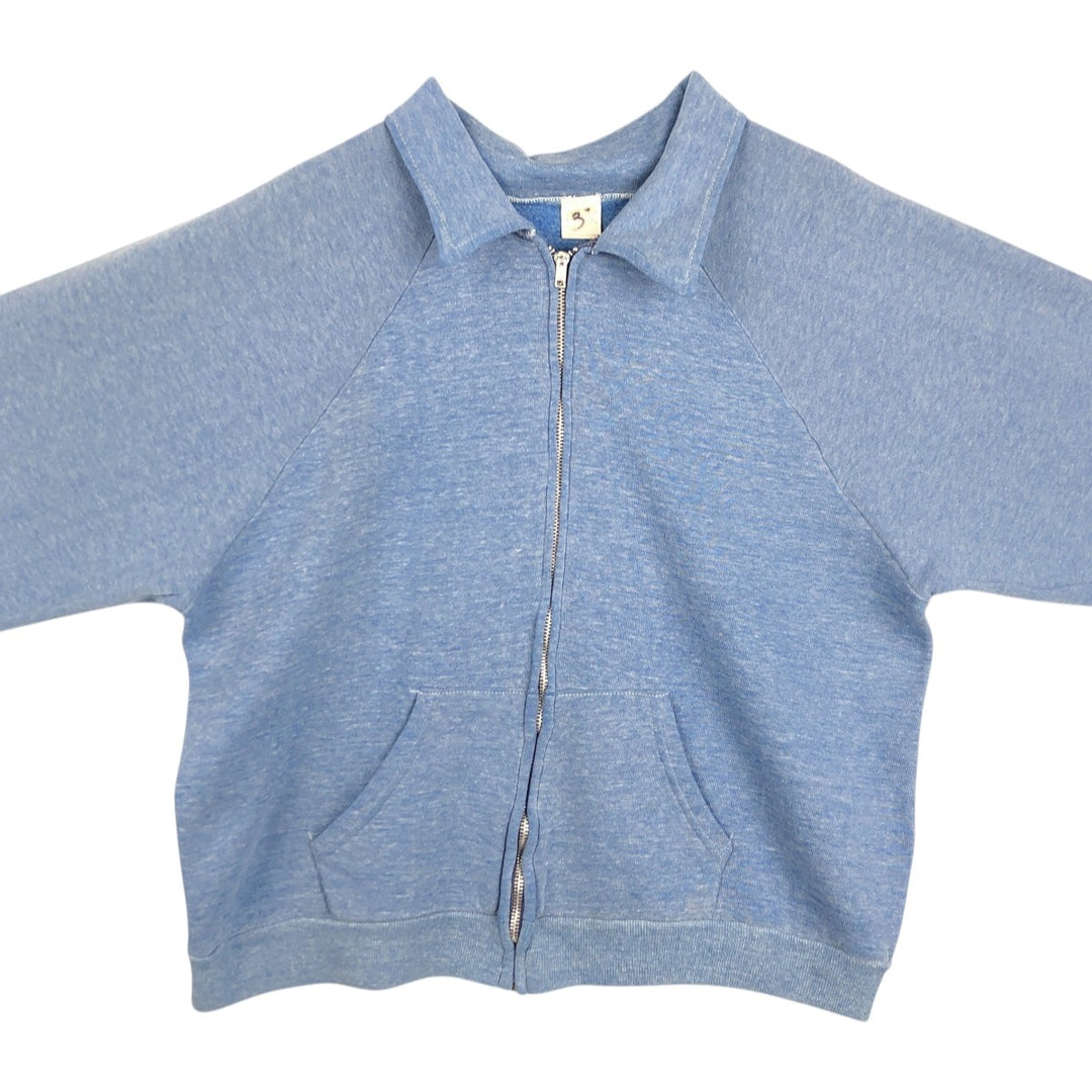 70s-80'S Sportswear Collared Full-Zip Sweatshirt, Men's Size L (Equivalent), Vintage cotton blue type Vintage Second Hand