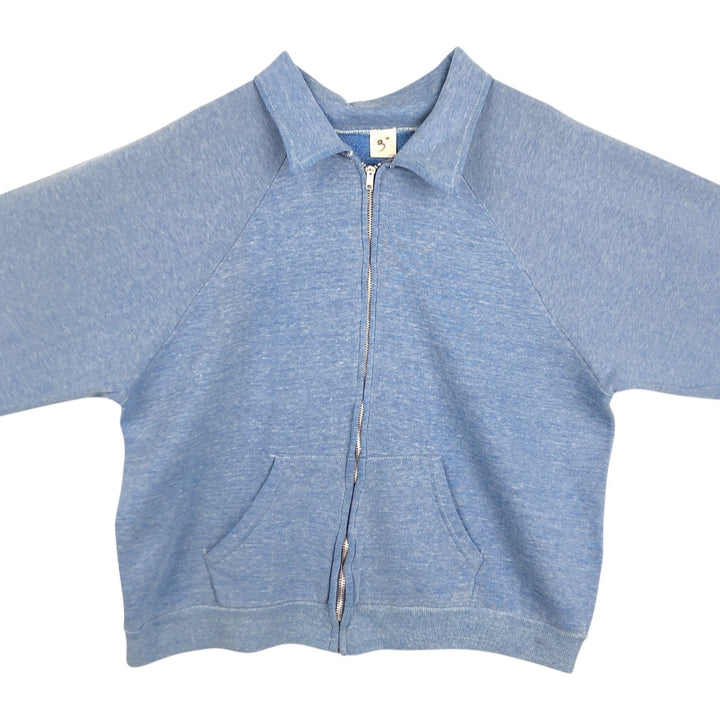 70s-80'S Sportswear Collared Full-Zip Sweatshirt, Men's Size L (Equivalent), Vintage cotton blue type Vintage Second Hand