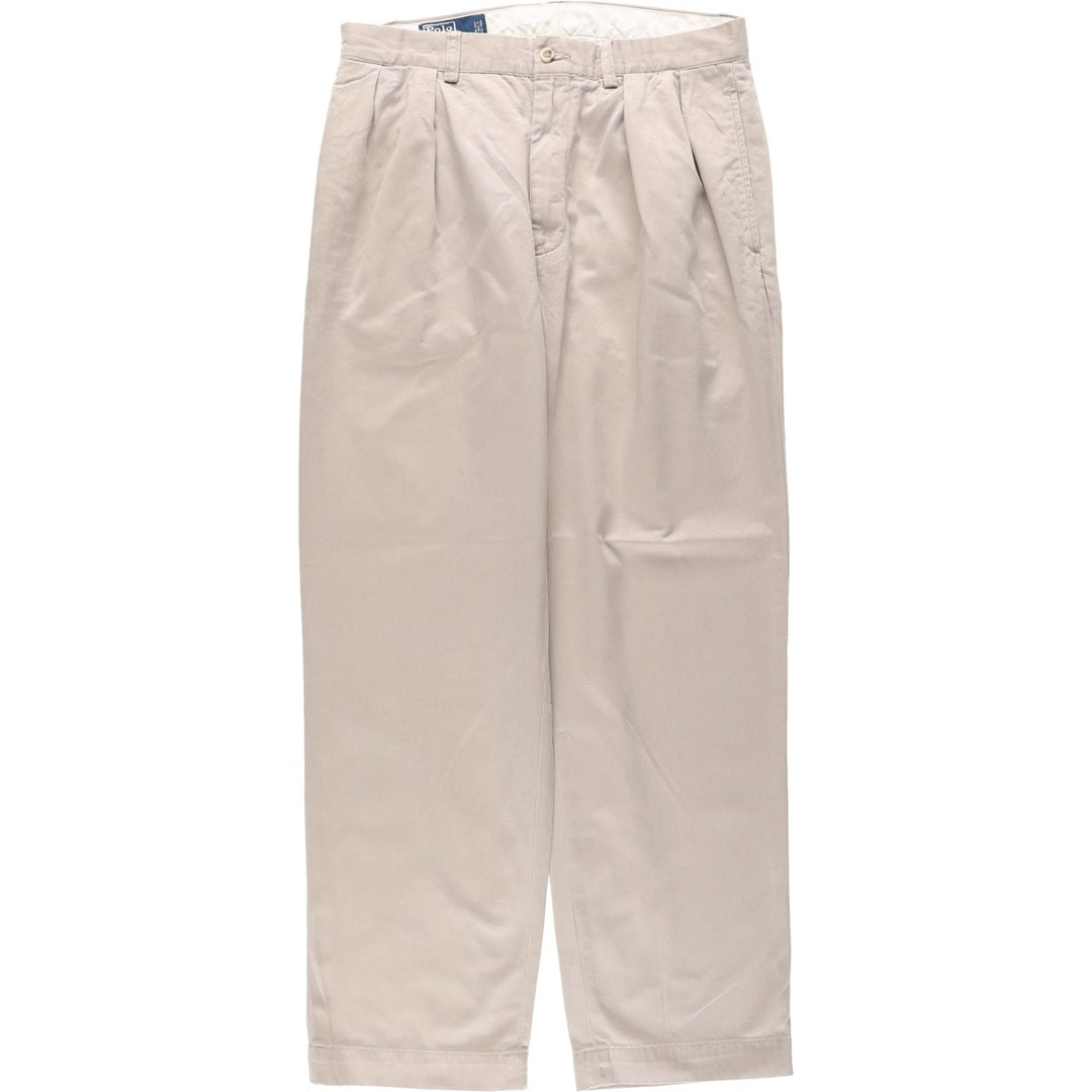 Ralph Lauren POLO by Ralph Lauren ANDREW PANT, two-pleat chino pants, men's, W32 equivalent cotton Beige type Vintage Second Hand