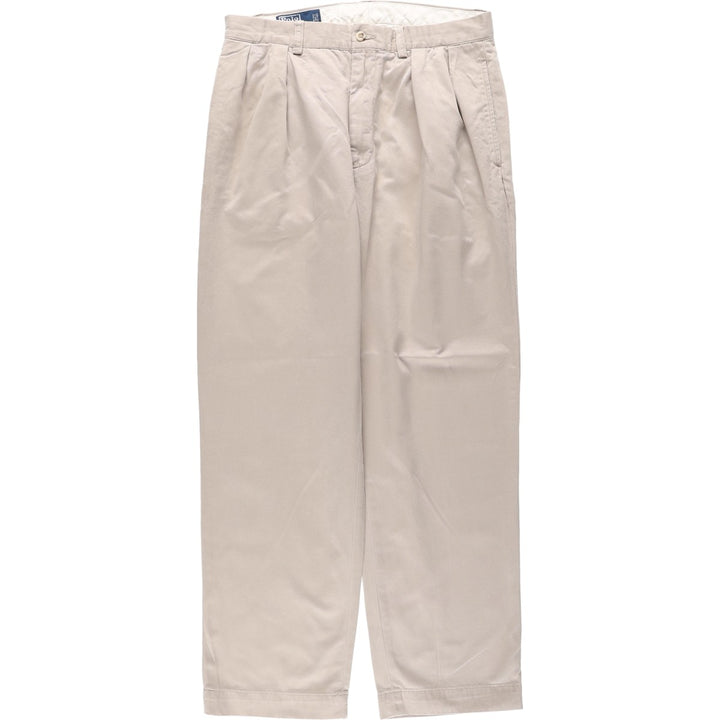 Ralph Lauren POLO by Ralph Lauren ANDREW PANT, two-pleat chino pants, men's, W32 equivalent cotton Beige type Vintage Second Hand