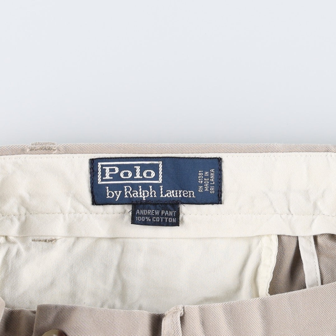 Ralph Lauren POLO by Ralph Lauren ANDREW PANT, two-pleat chino pants, men's, W32 equivalent cotton Beige type Vintage Second Hand