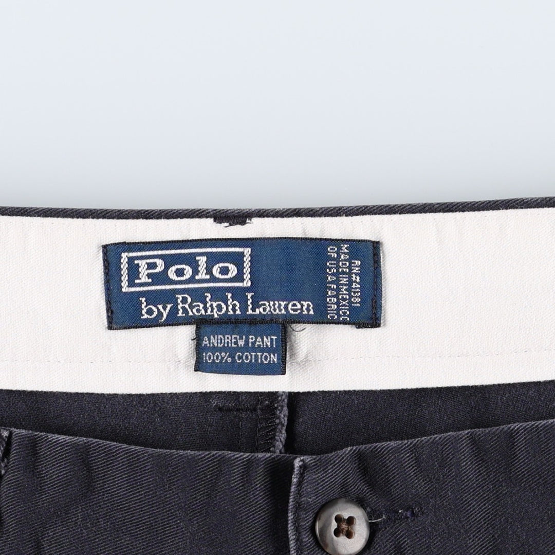 Ralph Lauren POLO by Ralph Lauren ANDREW PANT Two-pleat chino pants for men, equivalent to W34 cotton navy blue type Vintage Second Hand