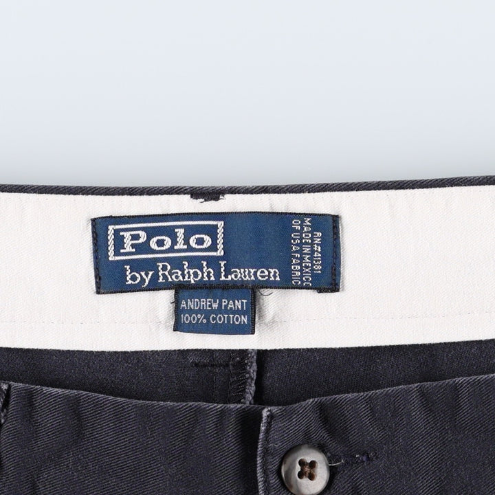 Ralph Lauren POLO by Ralph Lauren ANDREW PANT Two-pleat chino pants for men, equivalent to W34 cotton navy blue type Vintage Second Hand
