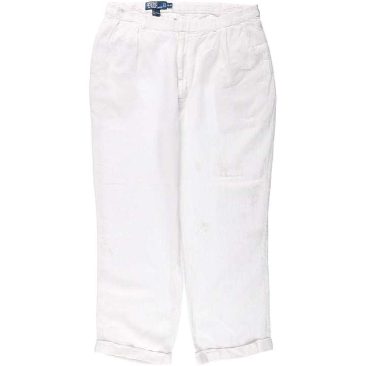 Ralph Lauren POLO by Ralph Lauren Two-pleat linen pants slacks for men, size W36 linen white type Vintage Second Hand
