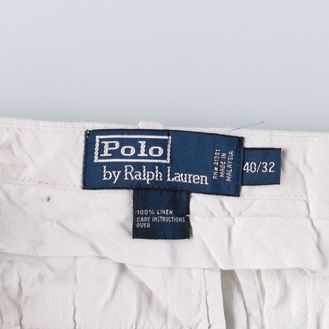 Ralph Lauren POLO by Ralph Lauren Two-pleat linen pants slacks for men, size W36 linen white type Vintage Second Hand