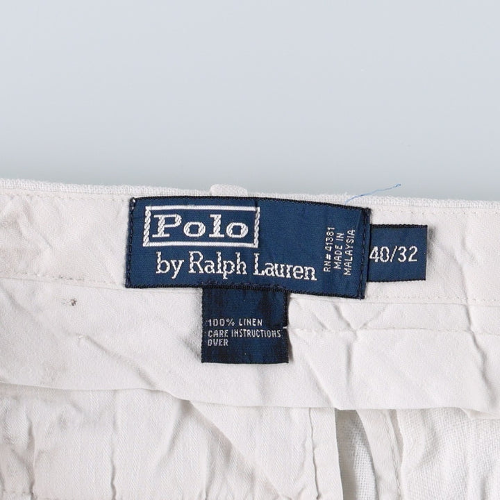 Ralph Lauren POLO by Ralph Lauren Two-pleat linen pants slacks for men, size W36 linen white type Vintage Second Hand