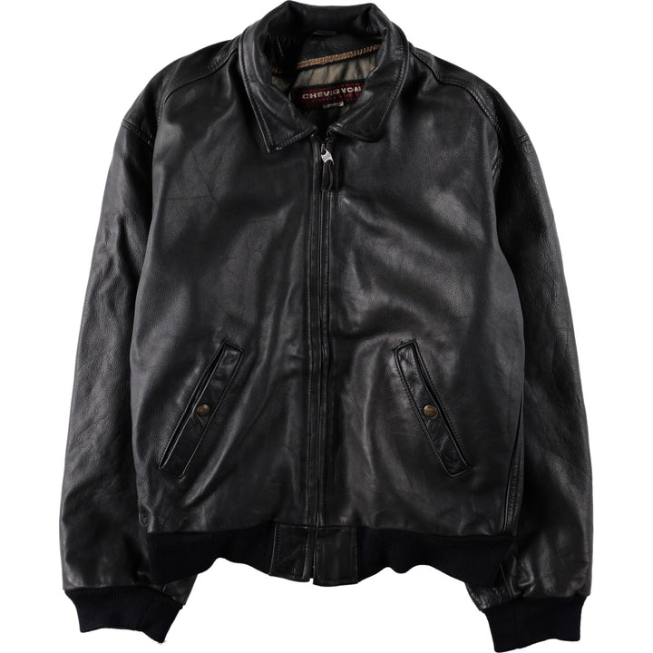 CHEVIGNON Leather Jacket, Men's Size L (approx.) Genuine Leather Cowhide black type Vintage Second Hand