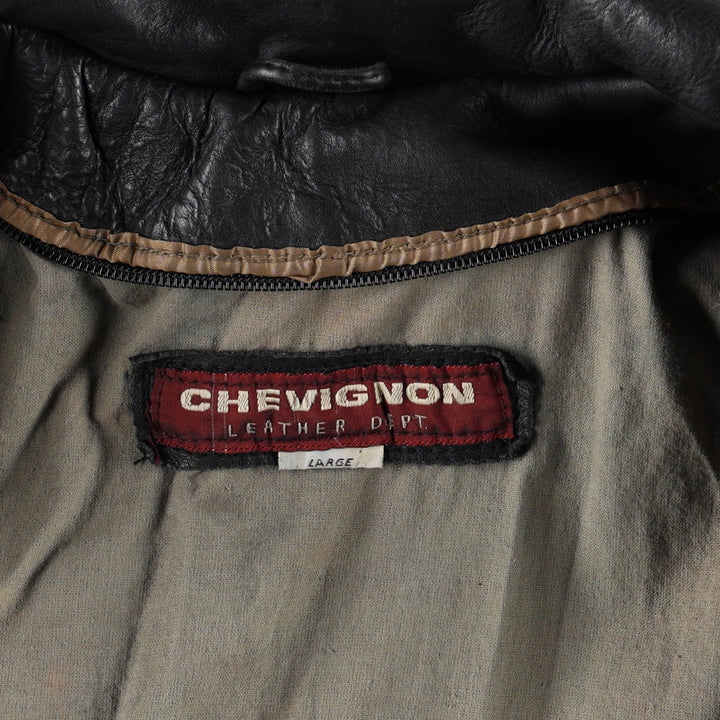CHEVIGNON Leather Jacket, Men's Size L (approx.) Genuine Leather Cowhide black type Vintage Second Hand