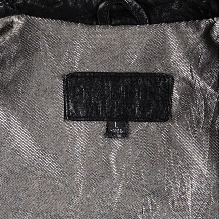 BRANDINI Swing Top Type Leather Blouson, Men's Size L (Equivalent), Padded genuine leather black type Vintage Second Hand