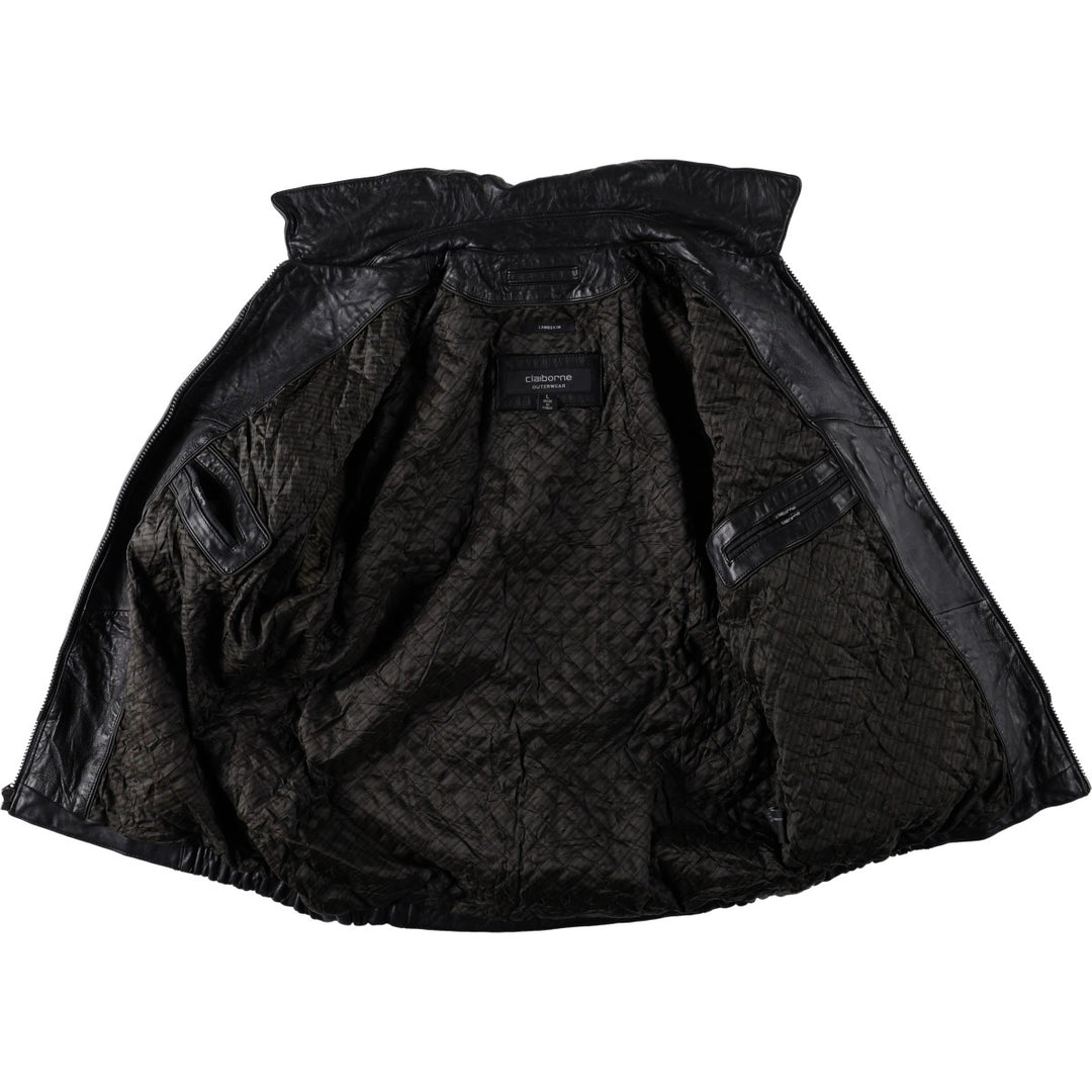 Liz Claiborne Swing Top Type Padded Leather Blouson, Men's Size L (approx.) Genuine Leather Lamb Leather black type Vintage Second Hand