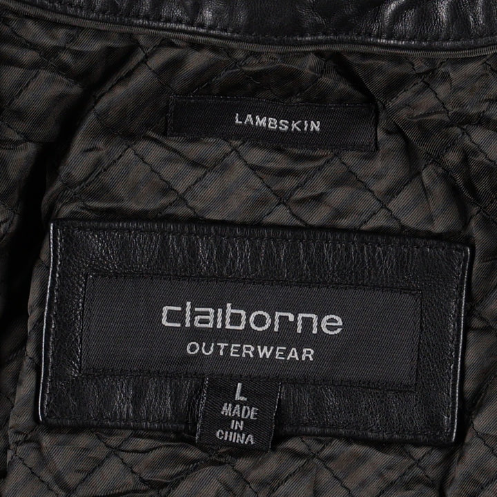 Liz Claiborne Swing Top Type Padded Leather Blouson, Men's Size L (approx.) Genuine Leather Lamb Leather black type Vintage Second Hand