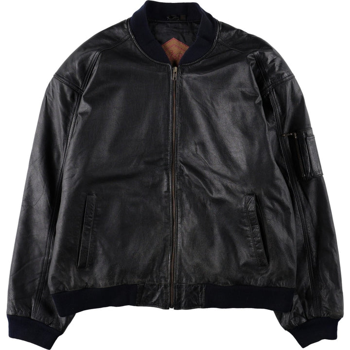 WEEKENDS MA-1 Type Leather Flight Jacket, Men's Size L (approx.) genuine leather black type Vintage Second Hand