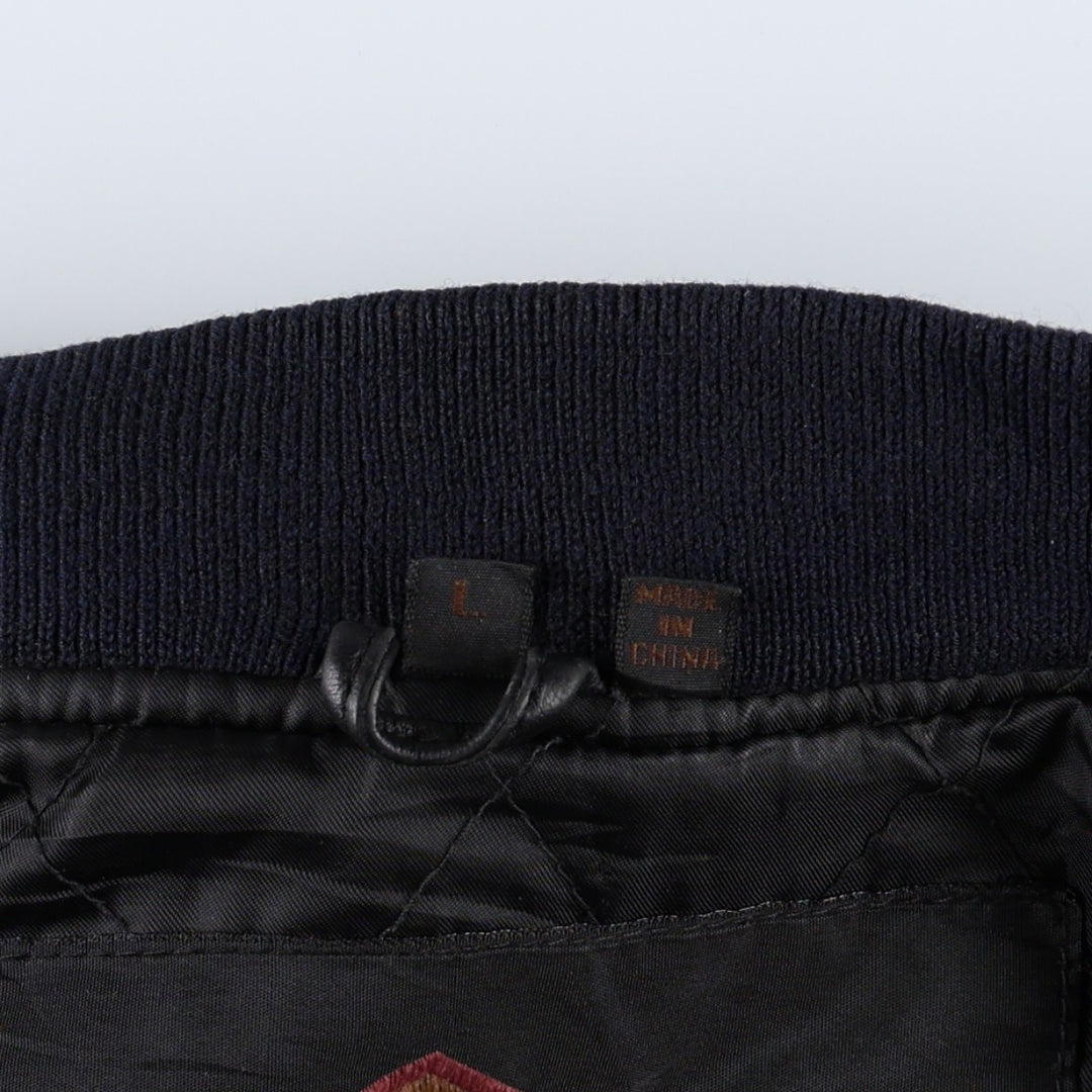 WEEKENDS MA-1 Type Leather Flight Jacket, Men's Size L (approx.) genuine leather black type Vintage Second Hand