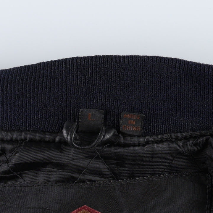 WEEKENDS MA-1 Type Leather Flight Jacket, Men's Size L (approx.) genuine leather black type Vintage Second Hand