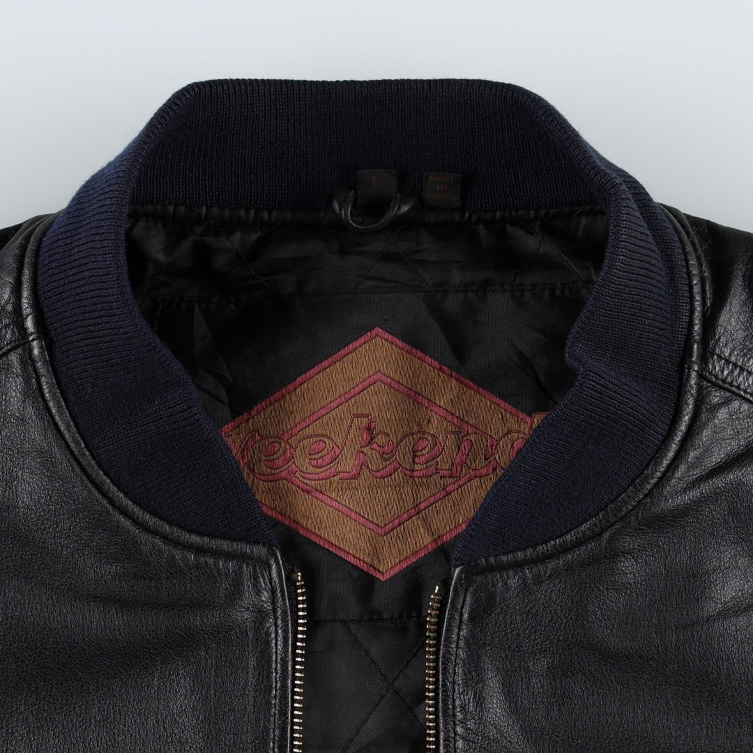 WEEKENDS MA-1 Type Leather Flight Jacket, Men's Size L (approx.) genuine leather black type Vintage Second Hand