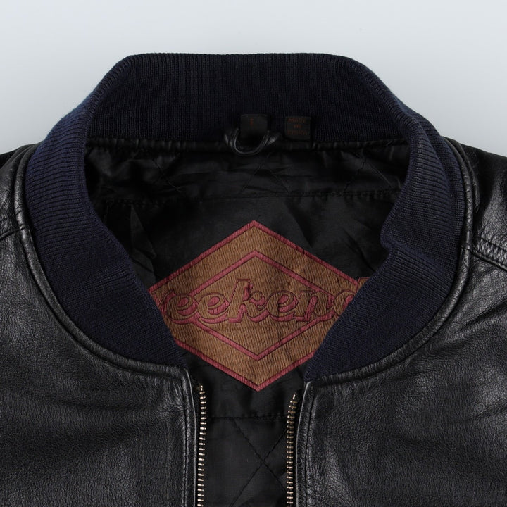 WEEKENDS MA-1 Type Leather Flight Jacket, Men's Size L (approx.) genuine leather black type Vintage Second Hand