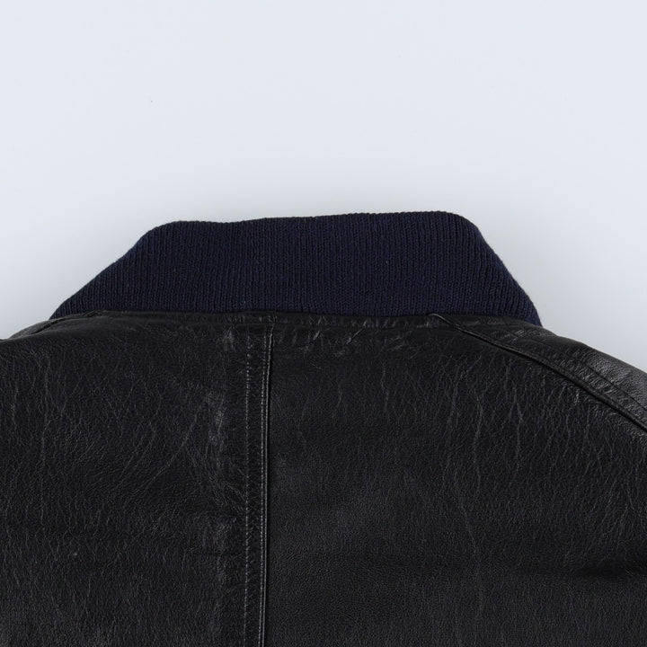 WEEKENDS MA-1 Type Leather Flight Jacket, Men's Size L (approx.) genuine leather black type Vintage Second Hand