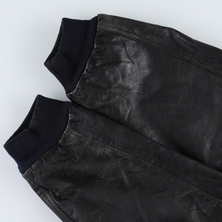 WEEKENDS MA-1 Type Leather Flight Jacket, Men's Size L (approx.) genuine leather black type Vintage Second Hand