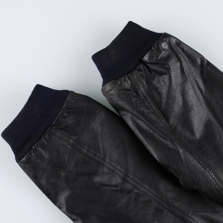 WEEKENDS MA-1 Type Leather Flight Jacket, Men's Size L (approx.) genuine leather black type Vintage Second Hand