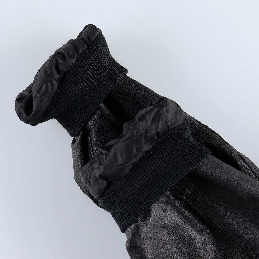 WEEKENDS MA-1 Type Leather Flight Jacket, Men's Size L (approx.) genuine leather black type Vintage Second Hand
