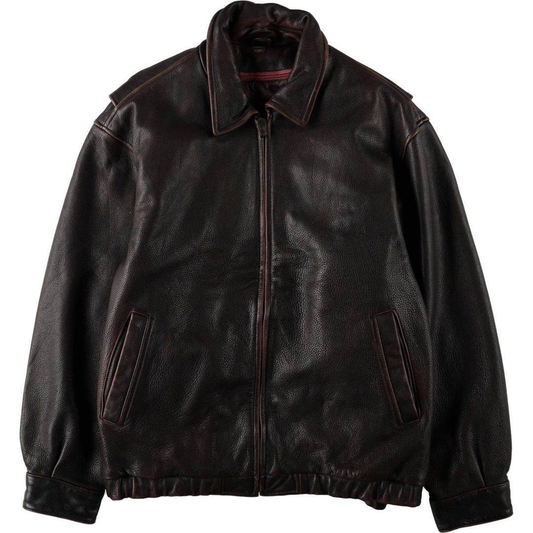St. John's Bay Swing Top Style Padded Leather Blouson, Men's Size L (approx.) genuine leather brown type Vintage Second Hand