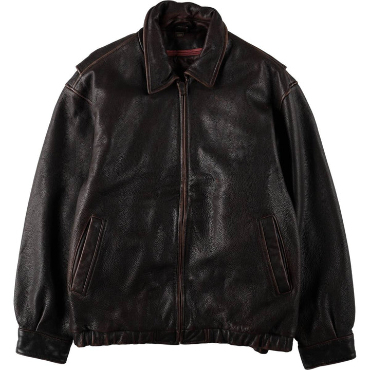 St. John's Bay Swing Top Style Padded Leather Blouson, Men's Size L (approx.) genuine leather brown type Vintage Second Hand