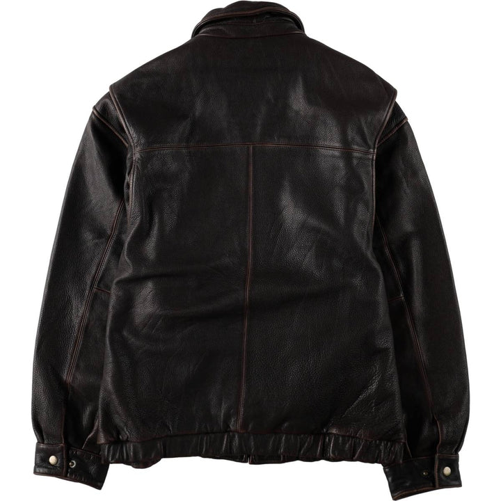 St. John's Bay Swing Top Style Padded Leather Blouson, Men's Size L (approx.) genuine leather brown type Vintage Second Hand