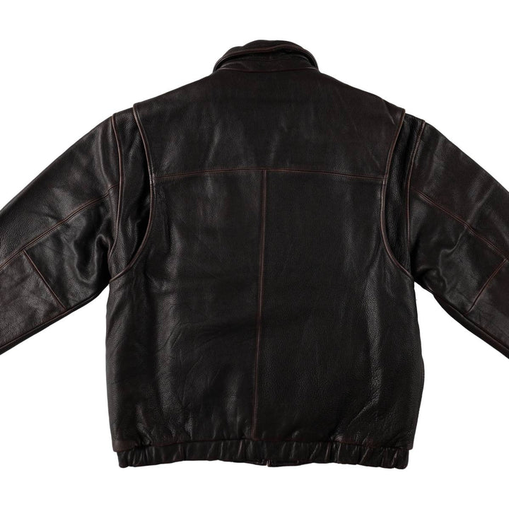 St. John's Bay Swing Top Style Padded Leather Blouson, Men's Size L (approx.) genuine leather brown type Vintage Second Hand