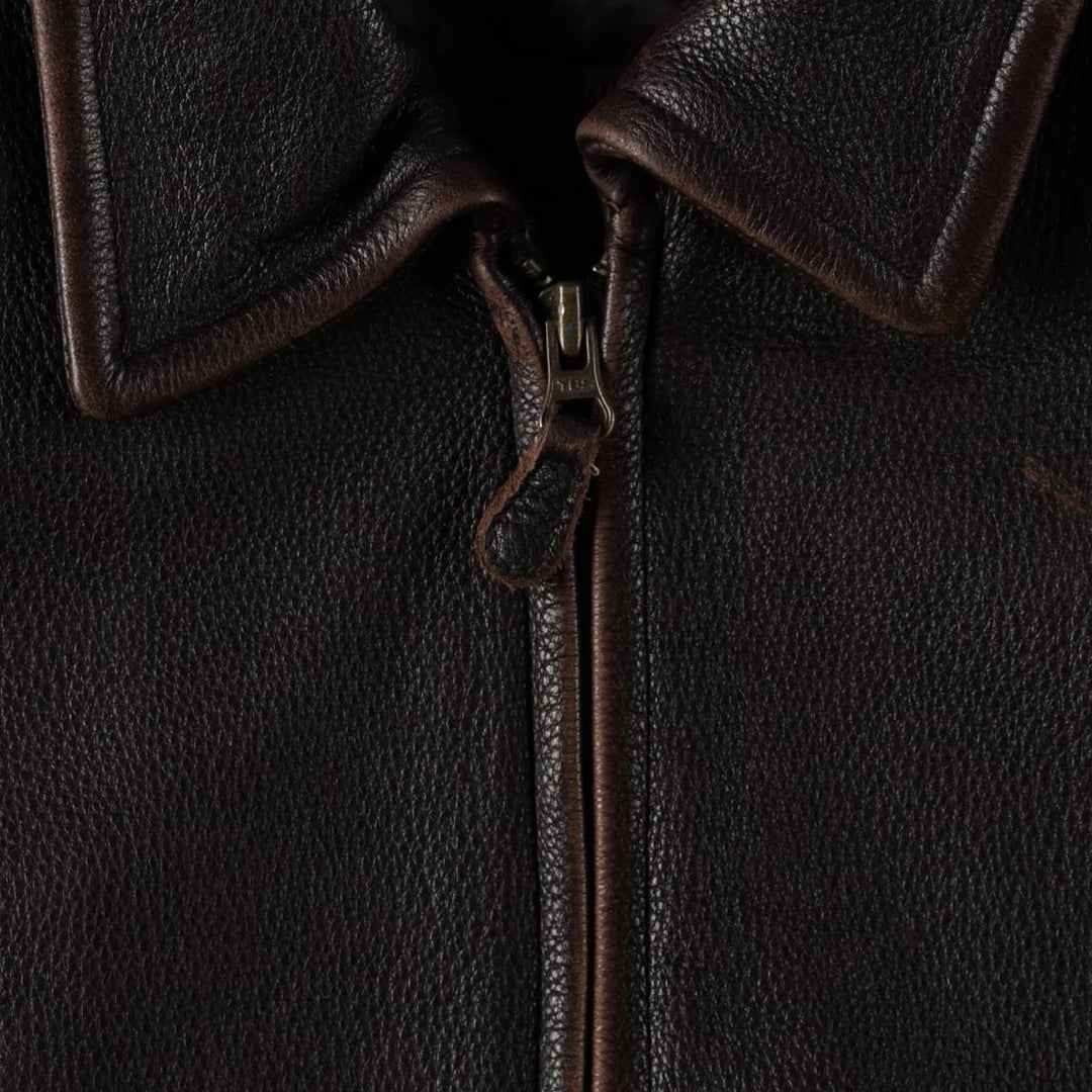 St. John's Bay Swing Top Style Padded Leather Blouson, Men's Size L (approx.) genuine leather brown type Vintage Second Hand