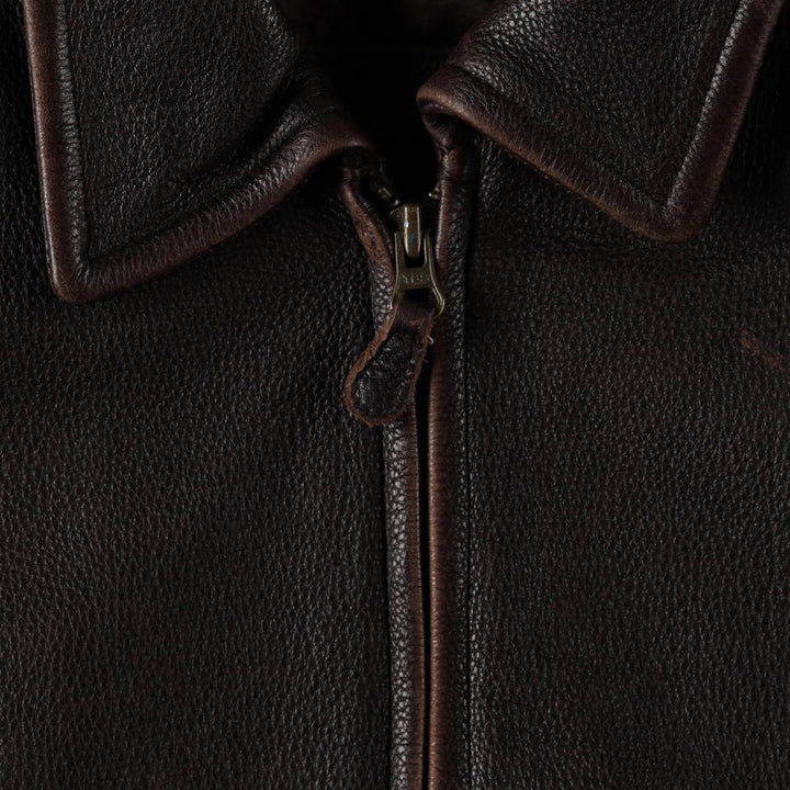 St. John's Bay Swing Top Style Padded Leather Blouson, Men's Size L (approx.) genuine leather brown type Vintage Second Hand