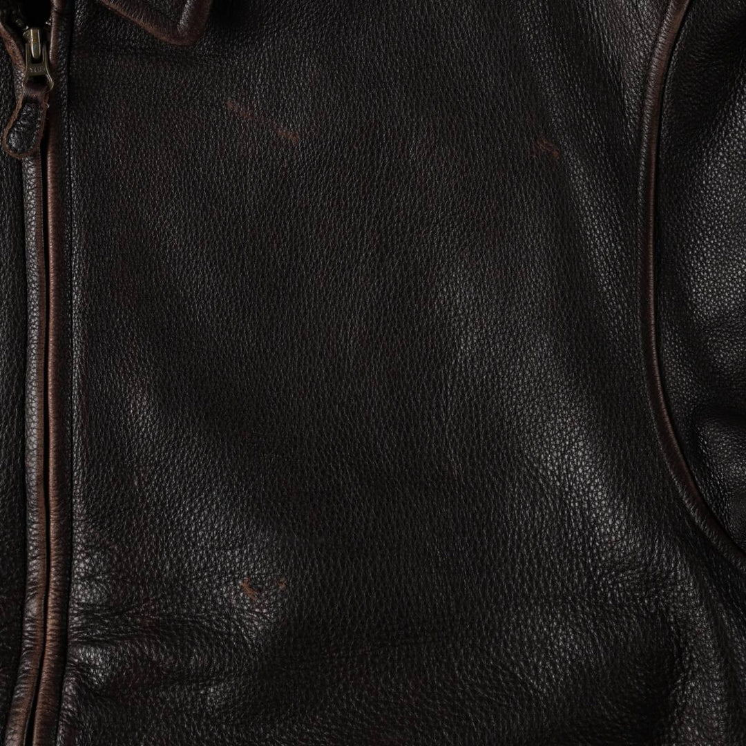 St. John's Bay Swing Top Style Padded Leather Blouson, Men's Size L (approx.) genuine leather brown type Vintage Second Hand