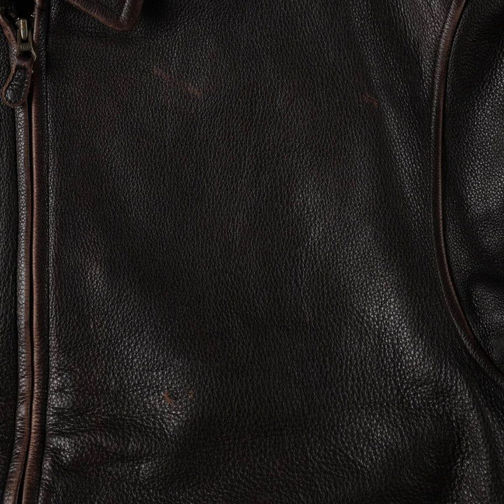 St. John's Bay Swing Top Style Padded Leather Blouson, Men's Size L (approx.) genuine leather brown type Vintage Second Hand